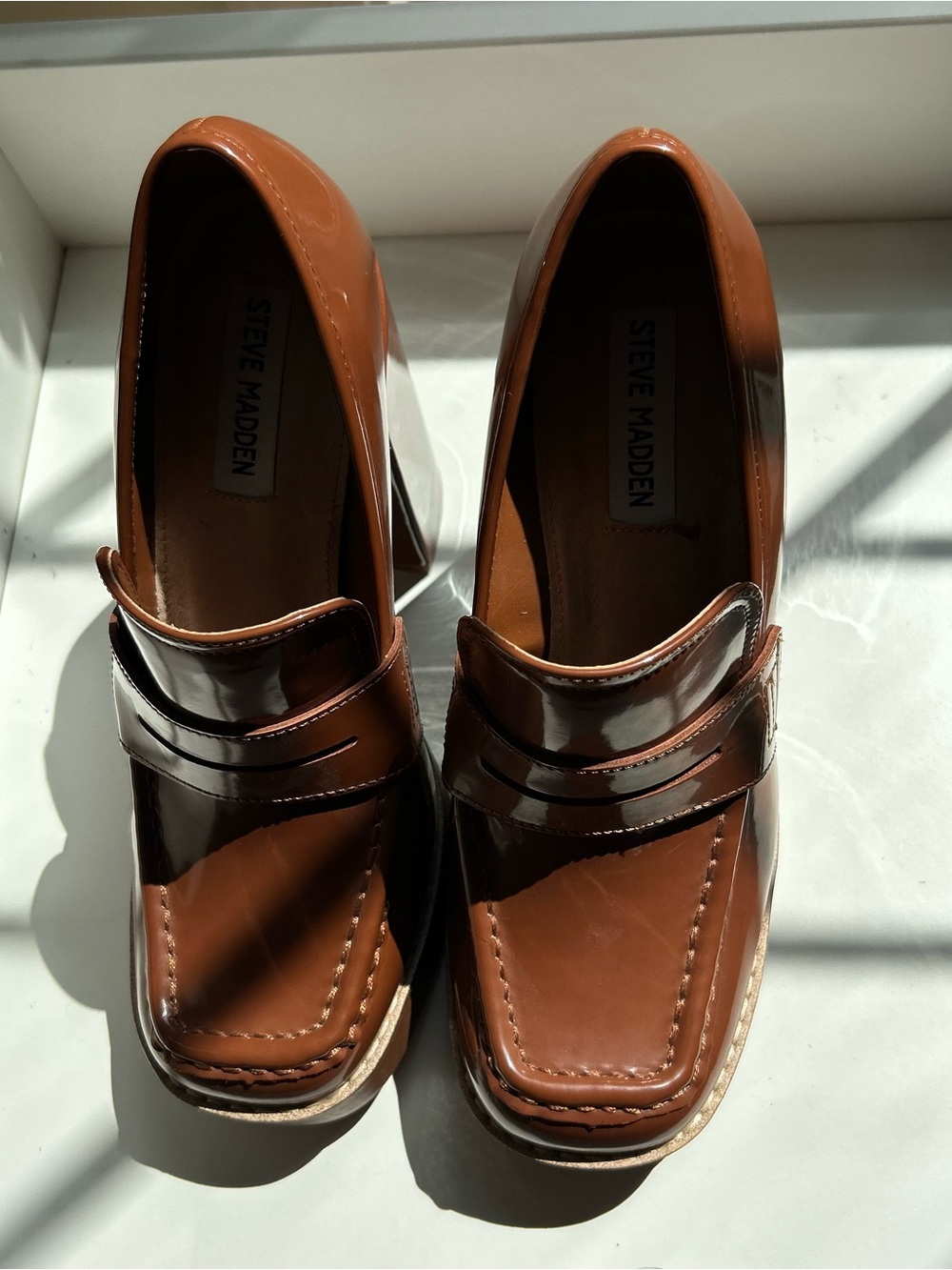 Steve Madden Women's Platform Loafer Heels in Brown - Classic Penny Loafer Style - Picture 5 of 7